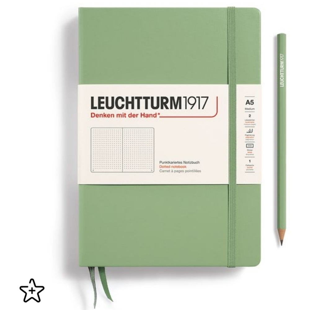 ❤️BUY 5 GET 3 FREE Notebook Medium (A5),Hardcover,251 numbered pages,Sage,dotted